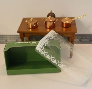 Dollhouse Miniature Bodo Hennig Pots Pans Set Of 3 W/ Box Copper And Brass 1:12