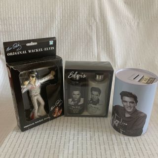 Elvis Presley Memorabilia / Collectable Money Box,  Hair & Body Wash & Wackel