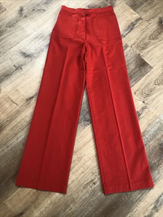 Vintage 1970’s High Waist Red Bell Bottom Wide Leg Pants 25” Waist 31” Inseam