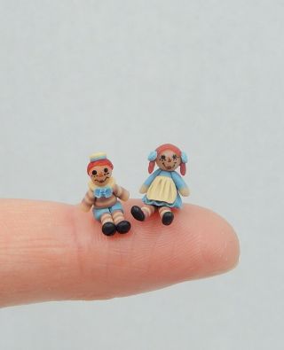 Vintage Teeny Tiny Raggedy Ann & Andy Dolls Artisan Dollhouse Miniature 1:48