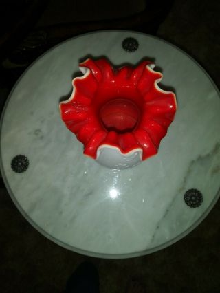 Sweet Ruffled Milk Glass Vase With Red Cased Glass Kanawha? 2