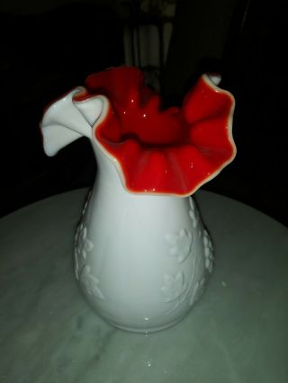 Sweet Ruffled Milk Glass Vase With Red Cased Glass Kanawha? 3