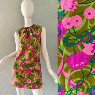 Vintage 60s Groovy Psychedelic Mod Twiggy Go - Go Scooter Shift Mini Dress Xs/s