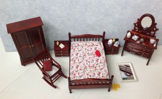 Dolls House Furniture Bedroom Set 1/12th With Some Accessories