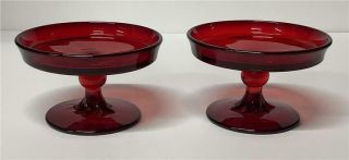 2 Vintage Ruby Red Glass Pedestal Dessert Dishes/candle Holders