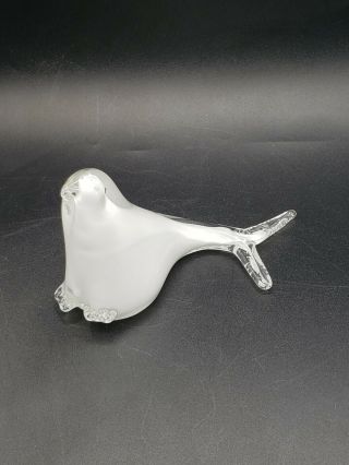 Hand Blown Art Glass White And Clear Seal Sea Lion Figurine Paperweight