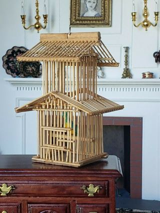 Dollhouse Miniatures Artisan Hand Made Wood Birdcage 1:12