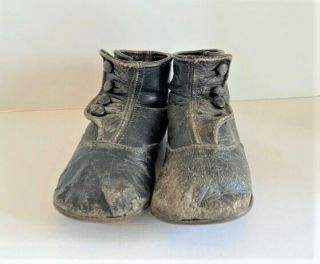 Antique Victorian Baby Boots Button Up Black Leather Baby Or Doll Shoes
