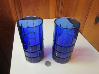 Set Of 2 Anchor Hocking Tartan Cobalt Blue 16oz Glass 6 " H Iced Tea Tumblers Euc