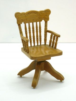 Reminiscence Golden Oak Swivel Desk Chair - Artisan Dollhouse Miniature