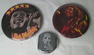 Bob Marley 3 X Vintage 1970s & 80s Us & Uk Badges Buttons Pins Punk Reggae
