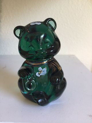 Vintage Fenton Art Glass Kelly Green Bear Figurine Hand Painted By A Brock