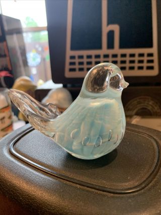 Joe St.  Clair Light Blue Glass Bird Paperweight