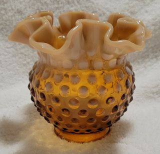 Vintage Fenton Amber Opalescent Hobnail Small Ruffled Edge Vase - Euc