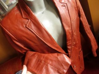 40 True Vtg 80s Shiny Brown Leather Blazer Jacket Stratojac