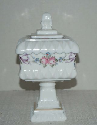 Vintage Westmoreland Milk Glass Compote Pedestal Candy Dish & Lid Floral Garland
