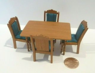 Inez Dollhouse Miniature 1/2 " Scale Table & Chair Set Signed And Numbered 1