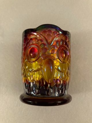 Vtg Bob St Clair Orange Amberina Glass Owl Toothpick Holder