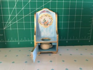Dollhouse Miniature Victorian Blue Toilet Chamber Sit With A Pot