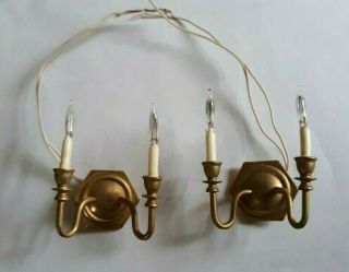 Vintage Pair / Set Of 2 Dollhouse Miniature 2 - Candle Brass Wall Sconce Sconces
