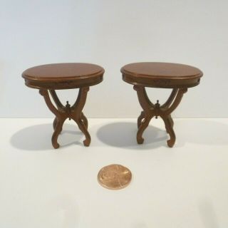Bespaq Dollhouse Miniature End Tables Set Of 2 With A Walnut Finish