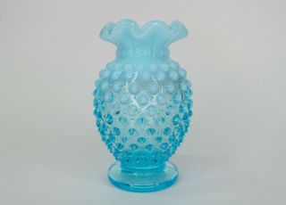 Fenton Glass | Vintage,  Ice Blue,  Opalescent Hobnail Vase With Ruffled Rim