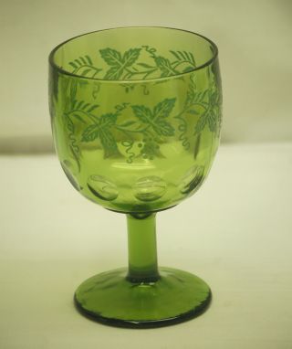 Old Vintage Golden Grape Green By Bartlett Collins Water Goblet Grape Pattern