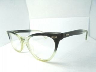 American Optical 5 1/2 Grey Fade Cateye Horn Rim Vtg 50s Eyeglasses Rx Frames