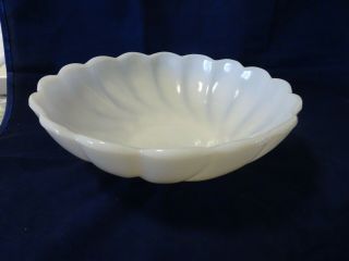 Vintage Hazel Atlas Alpine White Bowl Milk Glass Swirl Design 9 " Serving Dish
