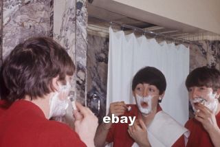 Paul Mccartney & John Lennon 1965 Shaving In Hotel Mirror Gorgeous Beatles Photo