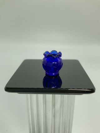 Dollhouse Miniature Artisan Blue Ribbed Ruffle Edge Vase (r)