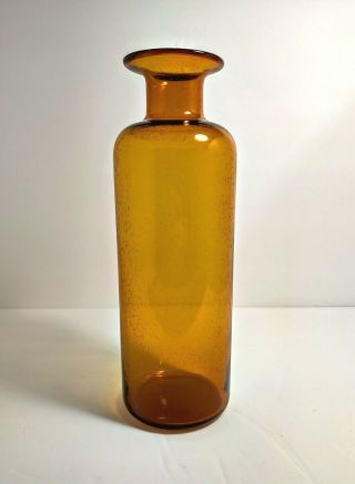 Amber Art Glass Controlled Bubble Vase Bottle Mid Century Modern Swedish