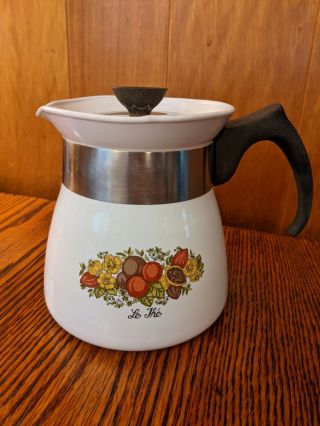 Vintage Corning Ware Coffee Tea Pot Kettle W/lid 6 Cup Spice Of Life