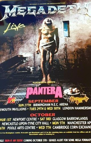 Megadeth - Pantera - Countdown To Extinction Uk Tour 1992 - 8x12 Inch Metal Poster