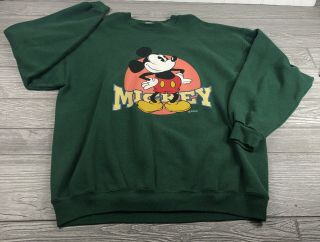 Vintage 90s Mickey Mouse Crewneck Sweater Size Xl Walt Disney 80s Cartoon Green