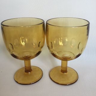 Vintage Bartlett Collins Amber Thumbprint Goblet Glasses (2)
