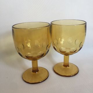 Vintage Bartlett Collins Amber Thumbprint Goblet Glasses (2) 2
