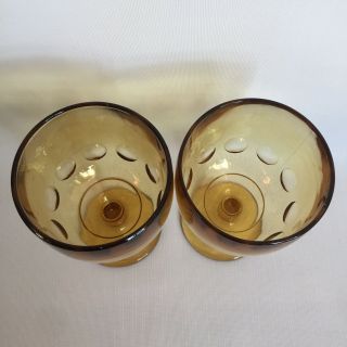 Vintage Bartlett Collins Amber Thumbprint Goblet Glasses (2) 3