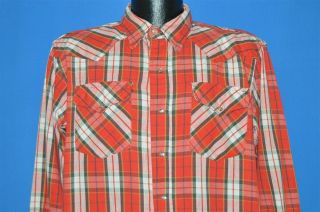 Vintage 80s Big Mac Red White Plaid Cotton Western Pearl Snap Cowboy Shirt Lrg L