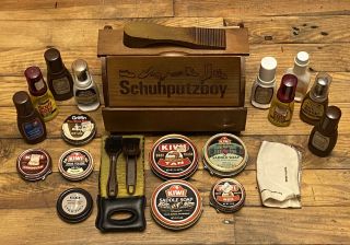 Schuhputzboy Shoe Valet - Wooden Shoe Shine Kit With Accessories