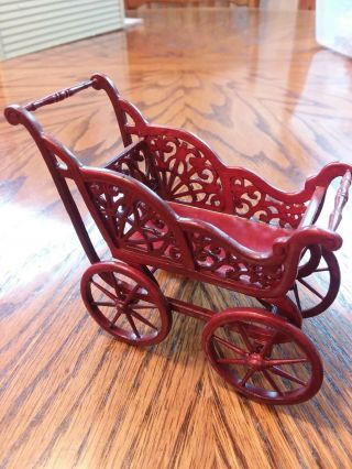 Miniature Dollhouse Wooden Baby Buggy By Jiayi 1:12 Scale