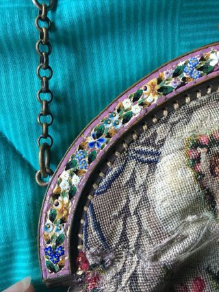 Vintage Micro Petit Point Needlepoint Floral Roses Tapestry Purse Bag Mosaic