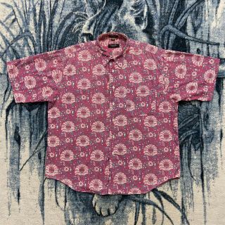 Vtg Christian Dior Monsieur Floral Hawaiian Shirt Button Down Mens Xl Pink
