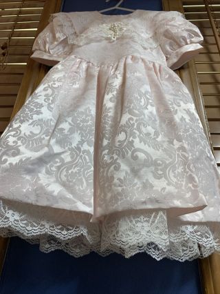 Vintage Gunne Sax Pink W/ White Lace & Beading Dress Short Sleeve Size 4 A8