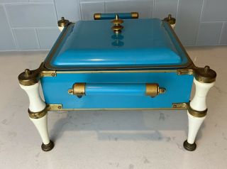 Rare Vintage Anchor Hocking Fire King Turquoise Chafing Dish