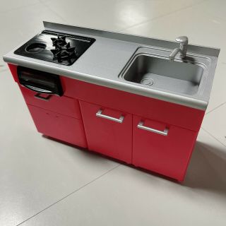 Rare 2005 Re - Ment Kitchen Cabinet With Stove & Washing Basin - Red Color