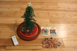 Seed Bead Miniature Christmas Tree With Ornaments Skirt Light Set 12 " Westrim