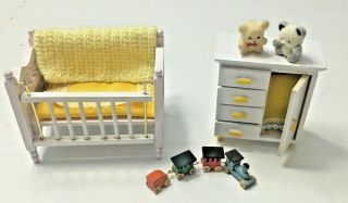 Dollhouse Miniature 1:12 Baby Nursery Room - Crib,  Dresser,  Blanket & Train