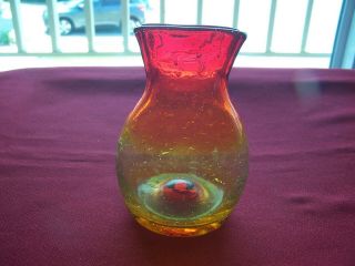 Vintage Hand Blown Blenko Art Glass Amberina Pinched 5 " Mcm Vase