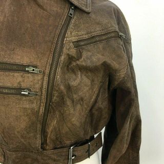 VTG 80s Wilsons Brown Tan Cropped Moto Leather Jacket Womens Size Medium 2